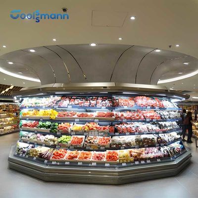 Automático degele um armário mais frio da exposição aberta com o refrigerador da cortina de ar do vento da noite