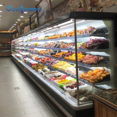 Especialista das técnicas mercantís mais frio da exposição aberta do refrigerador com tira anticolisão