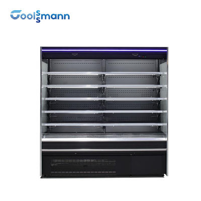 Refrigerador vertical aberto do especialista das técnicas mercantís da exposição do supermercado do congelador da mostra